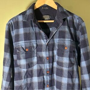 Pendleton Thomas Kay Mens Blue Plaid Button Up Flannel Shirt Size Large